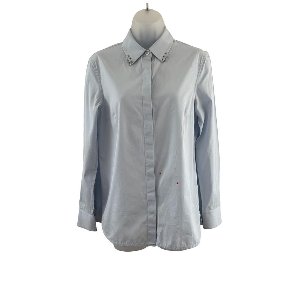 Alexander Wang SAMPLE F16 Pierced Collar Hidden Placket Shirt Blouse Ice Blue
